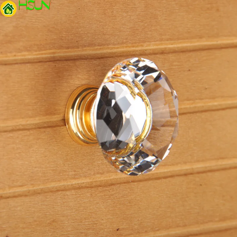 Furniture Hardware Gold - Poignées de tiroir en cristal doré,